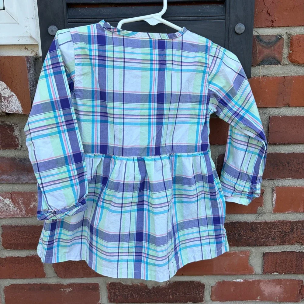 Carters Toddler Girls 2T Plaid Henley Tunic Top Long Sleeve‎ Purple Teal 259G306